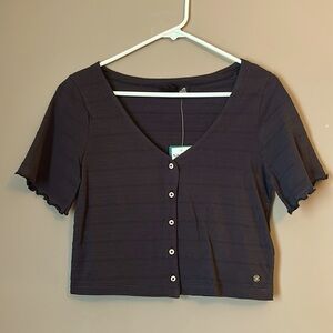 Roxy Uncomplicated Mind Solid Black Button Up Crop